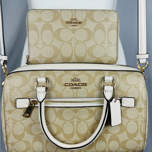 Coach Beige and White Signature Satchel with Matching Wallet. - Picture 1 of 8